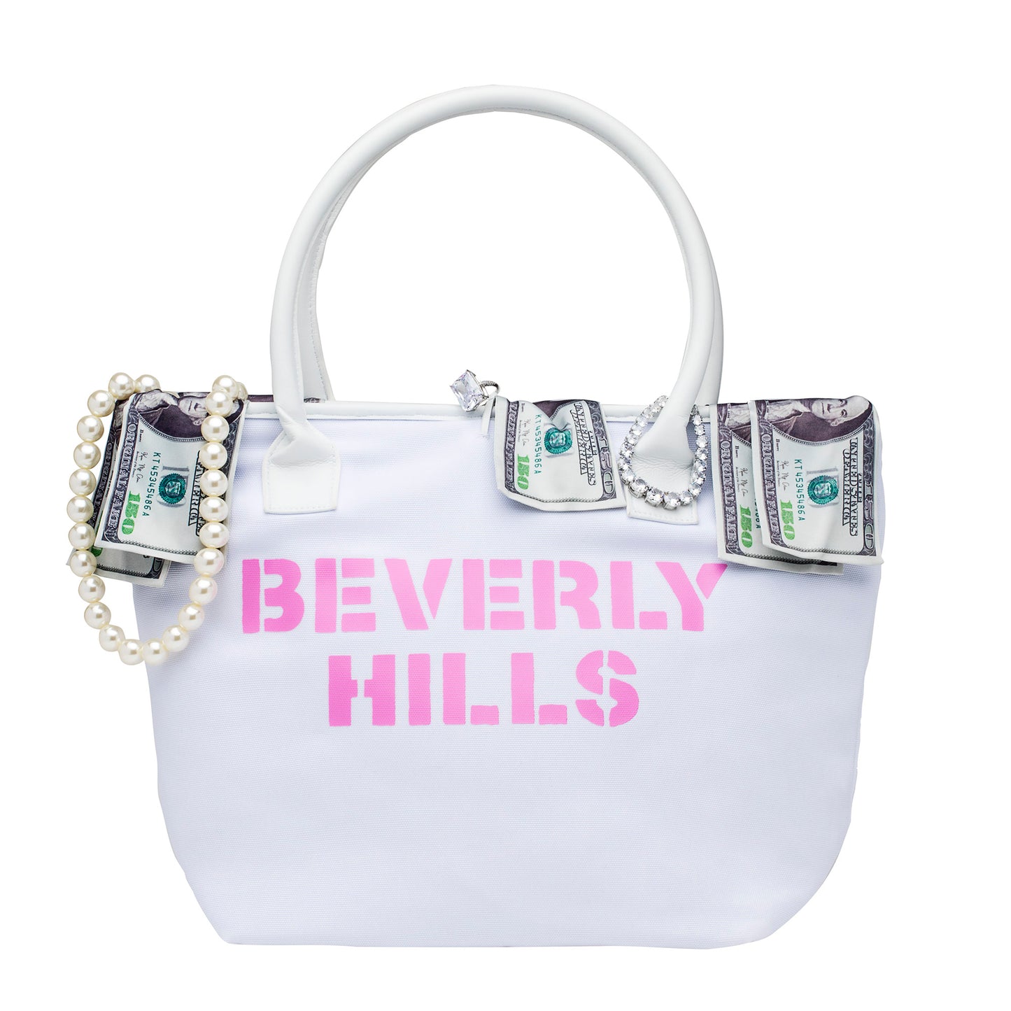 Beverly Hills White Canvas Totebag